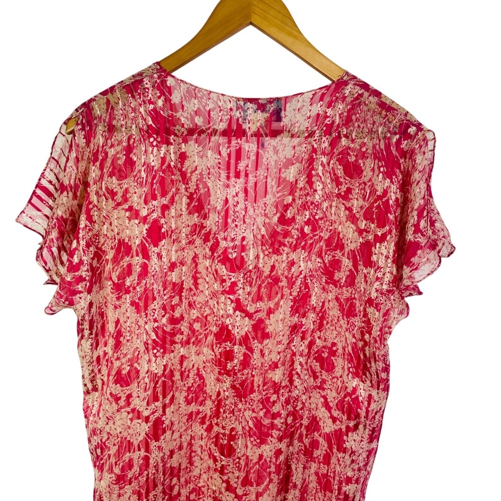 Fleur de Paris Silk Sheer Shift Dress M/L Pink Floral V-Neck Coquette - Picture 6 of 7